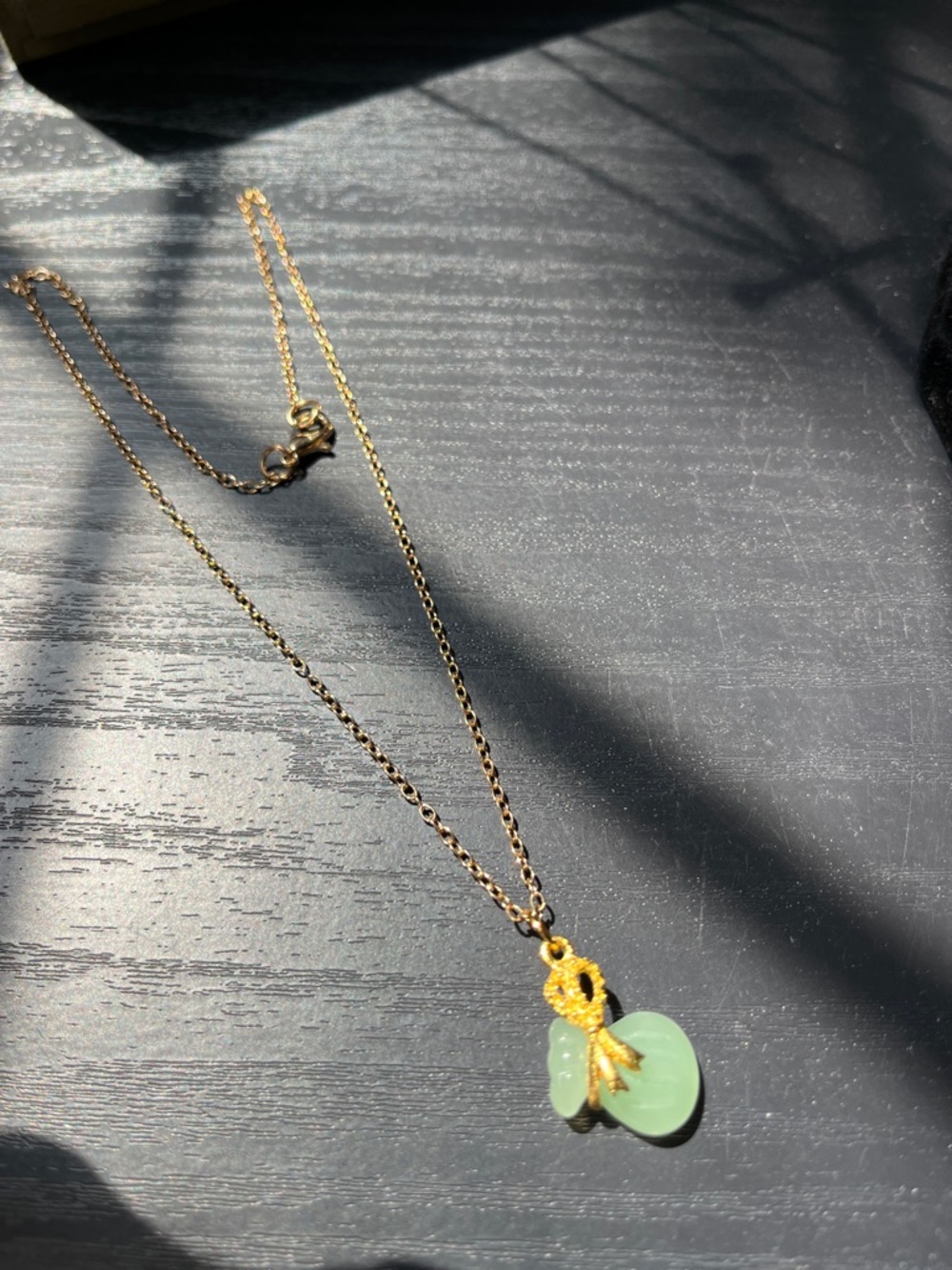 Gold Plated Necklace with Green Jade Pendant